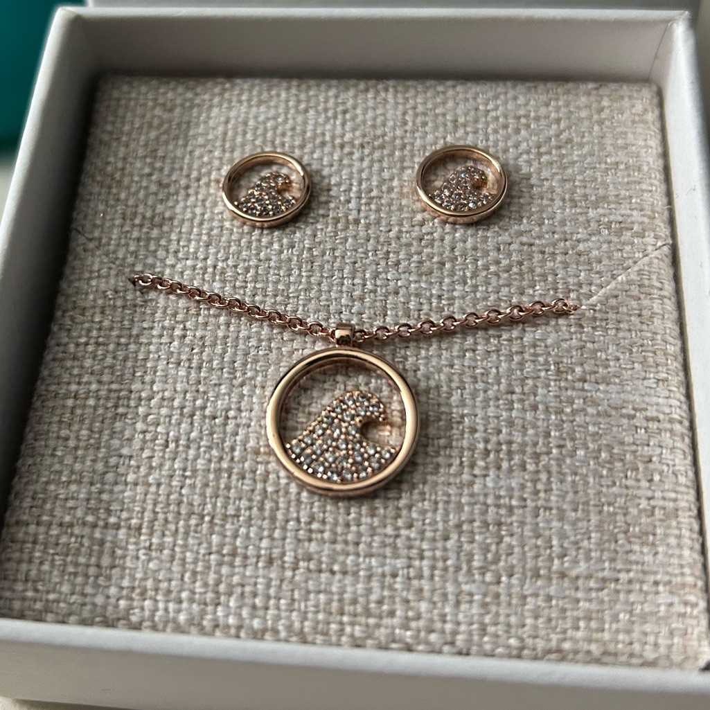 Pura Vida Rose Gold Pave Wave Necklace Earrings Set Nwt 25$